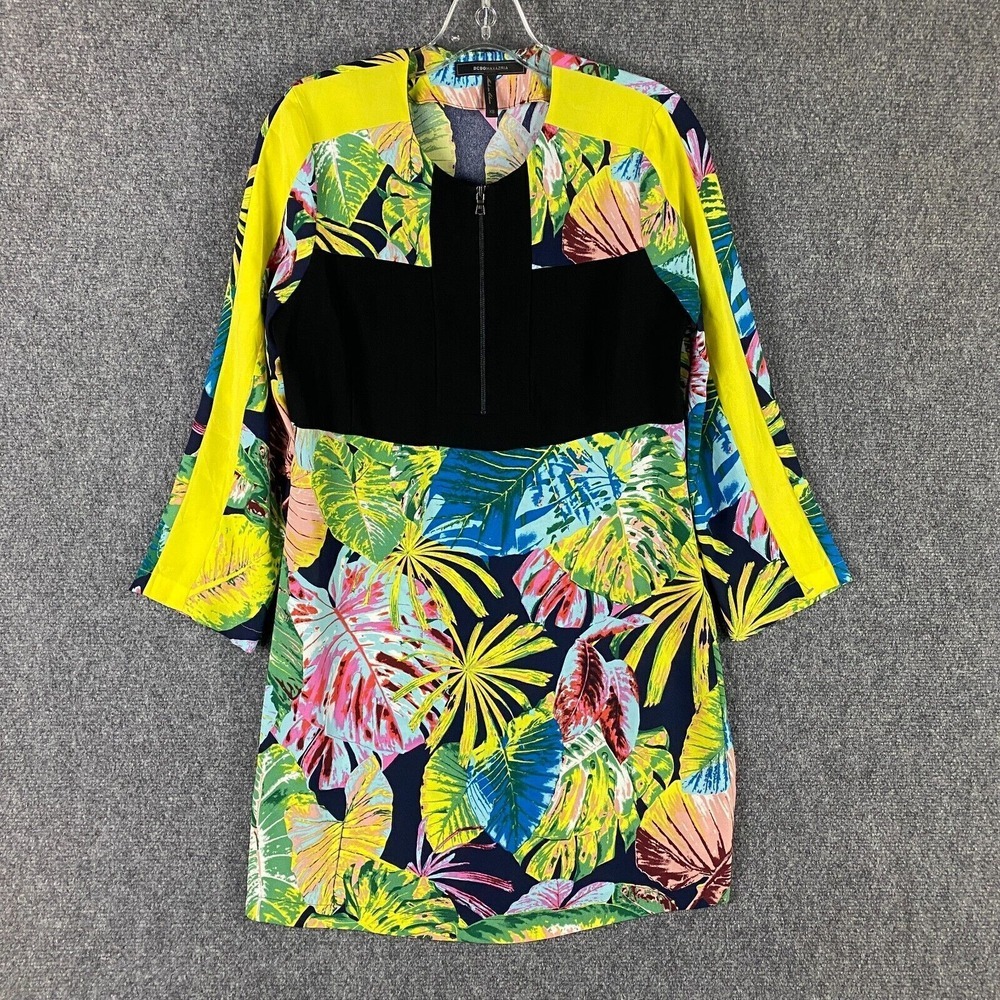 BCBG Maxazria Dress Women's XS Floral Shift Sheath 3/4‎ Sleeve Zip Polyester